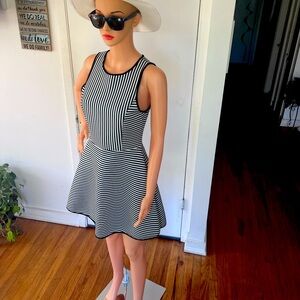 Monteau Los Angeles Black And White Striped Women Dress Size M